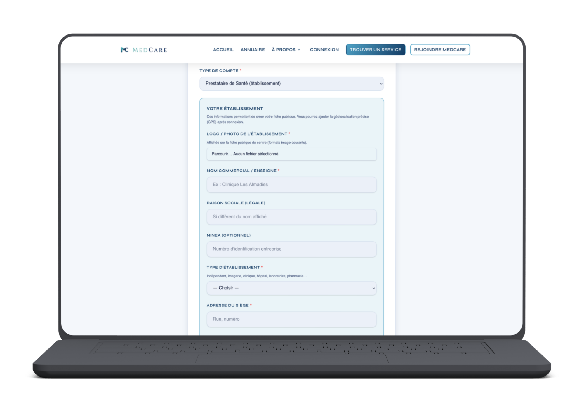 Création du compte structure prestataire