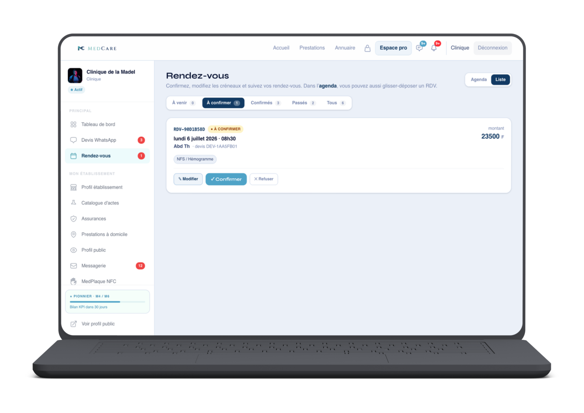 Validation des réservations prestataire